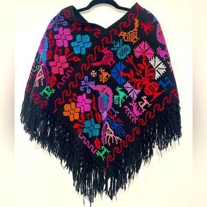 Mazahua Woven Quexquemitl Aztec Shawl Traditional Indigenous Design Poncho
